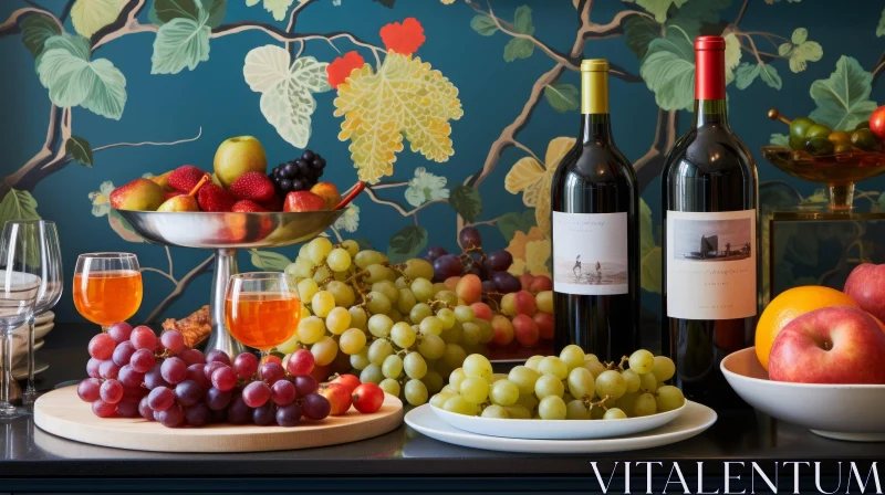 Classic Still Life Composition with Fruits and Wine AI Image