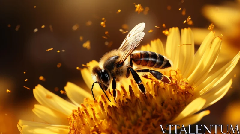 Close-Up of Honeybee on Yellow Flower AI Image