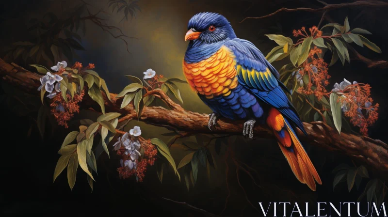 AI ART Colorful Parrot on Branch Painting