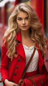 Confident Blonde Woman in Red Coat Portrait