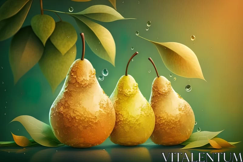 AI ART Delicate Pear Illustration on Vibrant Leaves | Photorealistic Fantasy