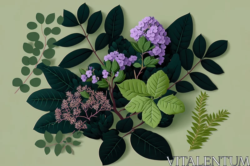 Detailed Botanical Art Illustration with Cut Paper Design AI Image
