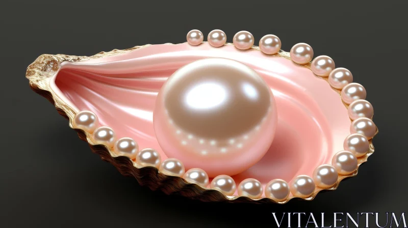 Exquisite 3D Pearl Shell Rendering with White Pearl AI Image