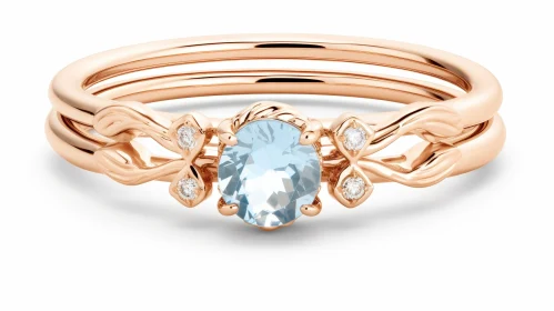 Exquisite Rose Gold Ring with Aquamarine Gemstone and Diamonds