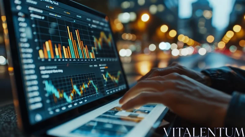 Nighttime Stock Market Analysis with Laptop - Technology Artwork AI Image