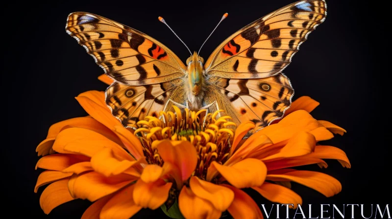 AI ART Orange Butterfly on Flower Close-Up Photo