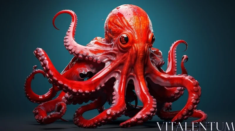 Realistic Red Octopus 3D Rendering AI Image