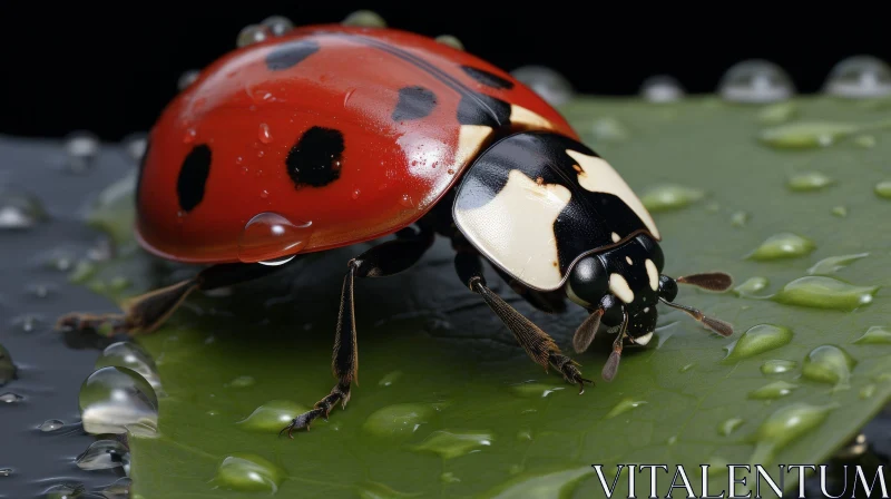 AI ART Red Ladybug on Green Leaf - Close-up Nature Image