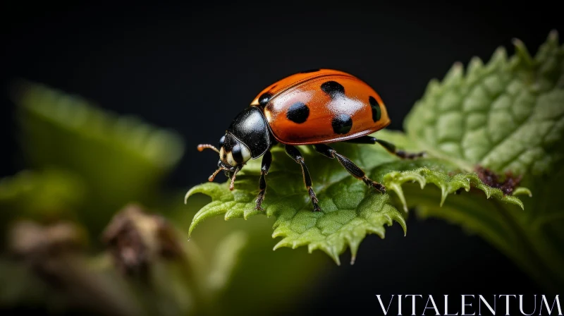 Red Ladybug on Green Leaf: Macro Nature Photography AI Image