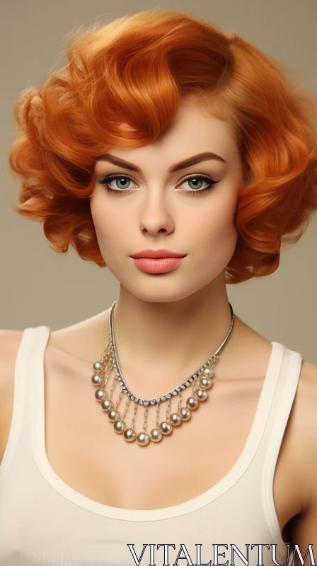 Serious Young Woman Portrait with Red Hair AI Image