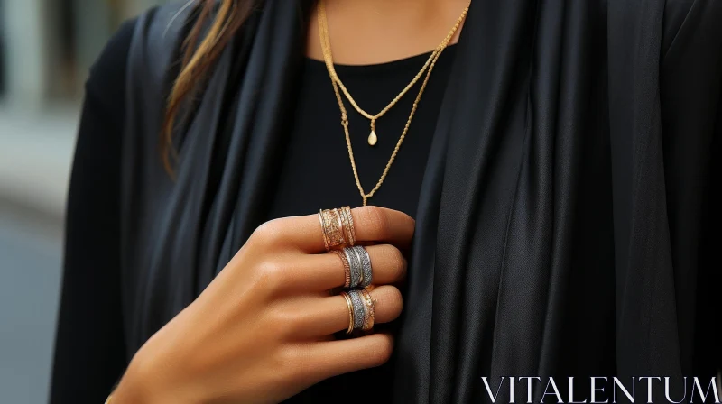 AI ART Stylish Woman with Rings and Necklaces in Black Abaya
