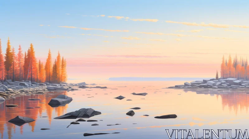 Tranquil Autumn Lake Landscape AI Image