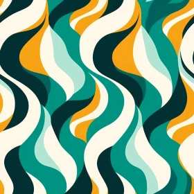 Vintage Wavy Seamless Vector Pattern in Teal and Yellow