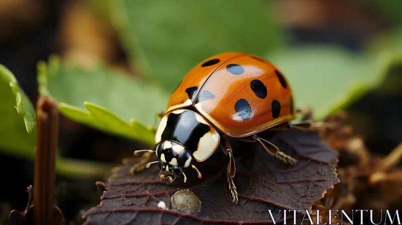 AI ART Vivid Ladybug on Brown Leaf