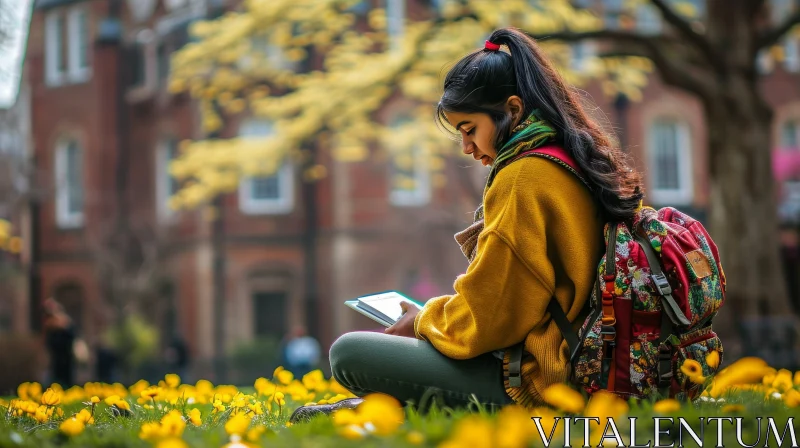Captivating Image of a Woman Reading a Book in a Park AI Image