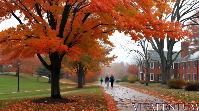 Fall Campus: Vibrant Foliage, Colorful Leaves, and Serene Path AI Image