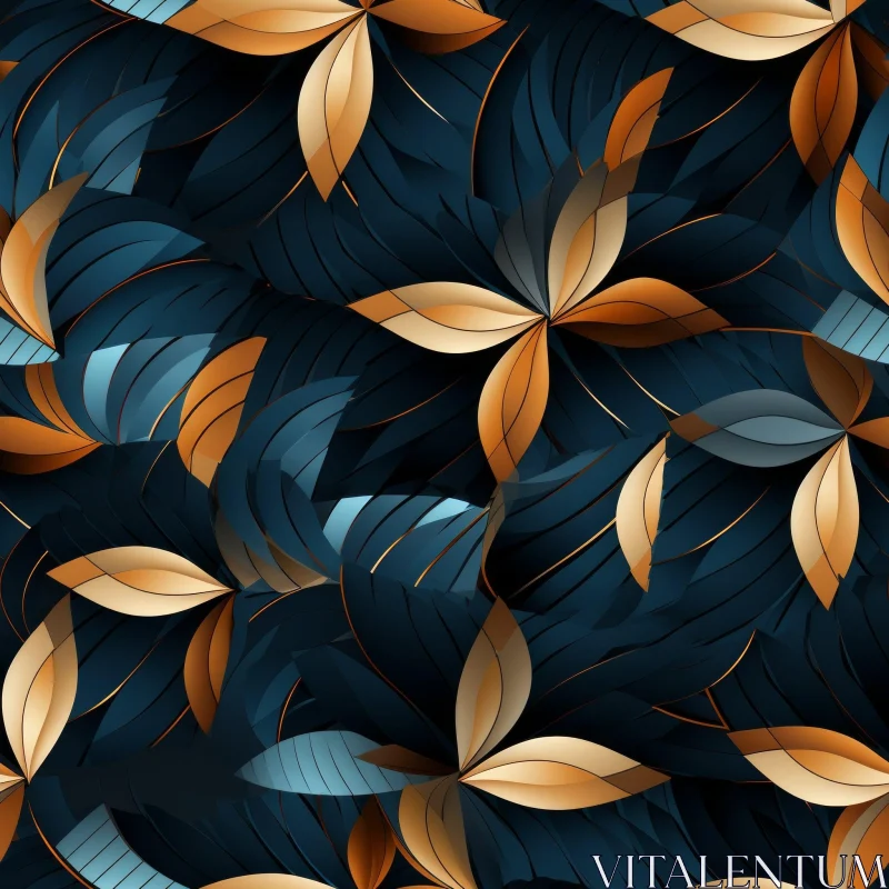 AI ART Luxurious Golden and Blue Leaves Seamless Pattern