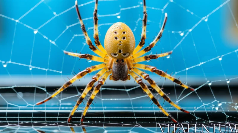 Yellow and Brown Spider Close-Up on Web AI Image