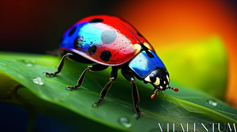 AI ART Beautiful Ladybug on Green Leaf - Nature Macro Photography
