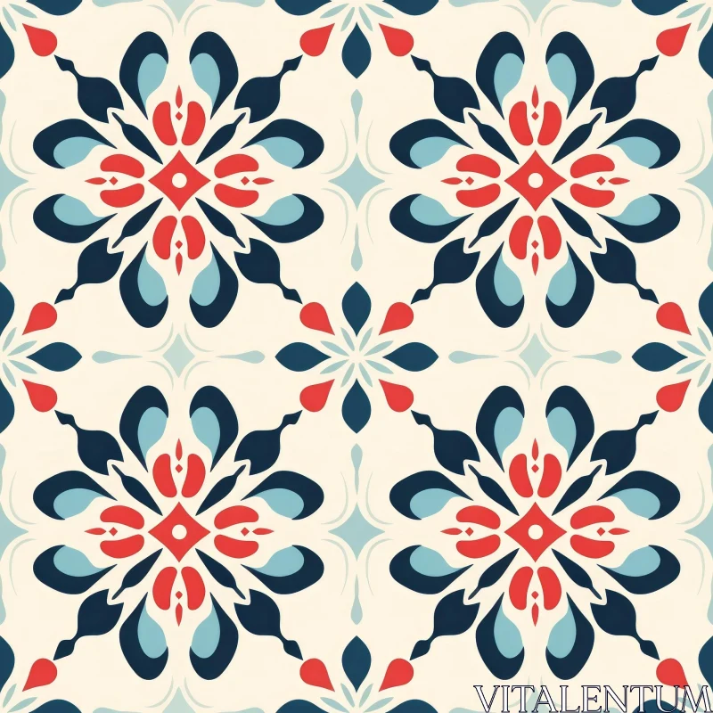 Blue and Red Quatrefoil Tiles Seamless Pattern AI Image