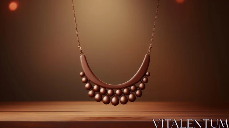 Bronze Necklace 3D Rendering on Brown Background AI Image
