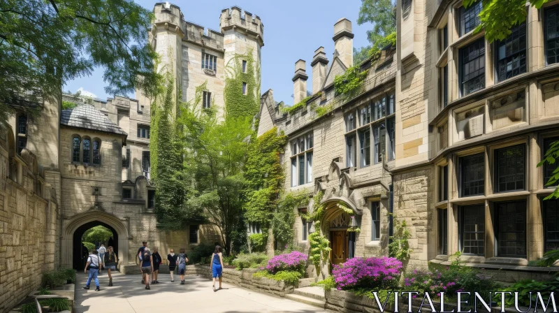 Captivating College Campus: Gothic Architecture and Serene Atmosphere AI Image