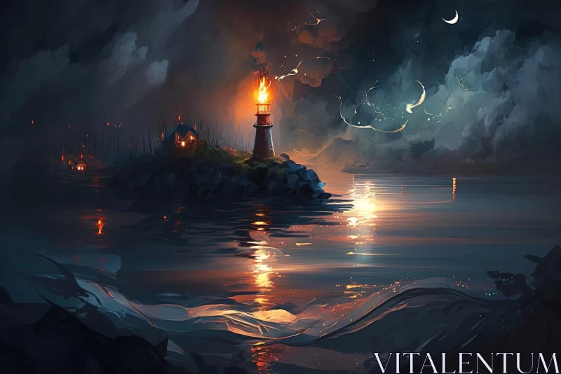 Captivating Lighthouse Painting | Mysterious Dark Water | Fantasy Illustration AI Image