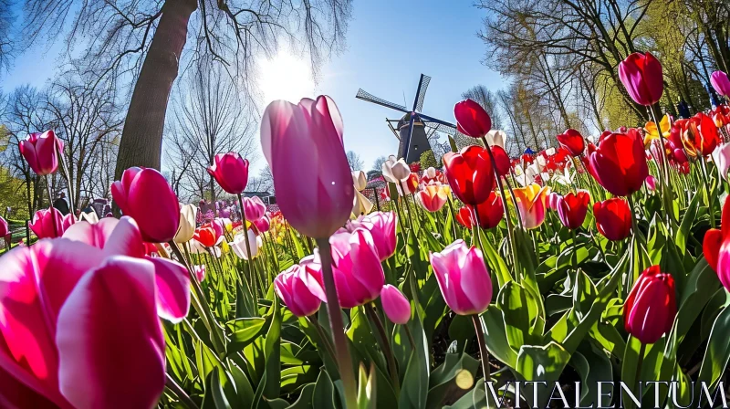 Captivating Tulip Field in Full Bloom - A Dutch Spring Landscape AI Image