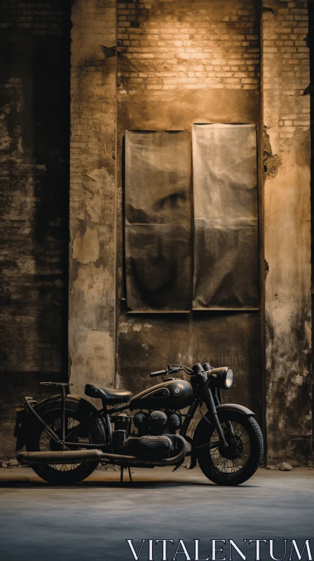 Dark and Brooding Motorcycle Parked Against a Wall AI Image