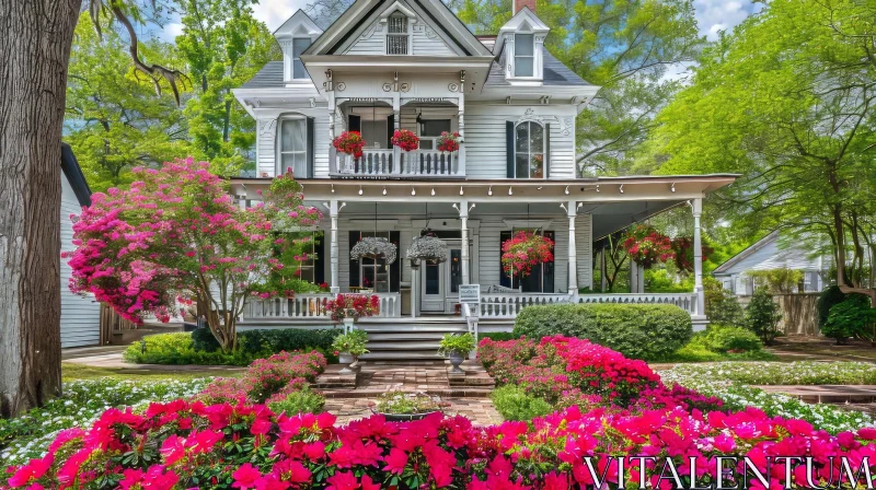 Dreamy House with a Garden Full of Flowers AI Image