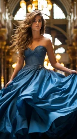 Elegant Woman in Blue Evening Gown | Graceful Pose and Stunning Beauty