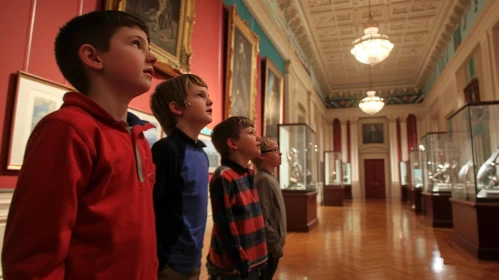 Enchanting Exploration: Boys Discovering Art in a Majestic Museum