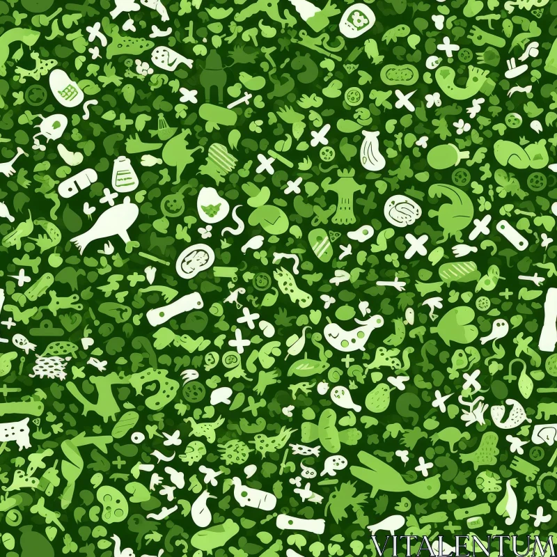 Green Cartoon Vegetables and Animals Pattern AI Image