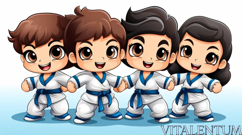 Karate Kids in White Uniforms Holding Hands AI Image