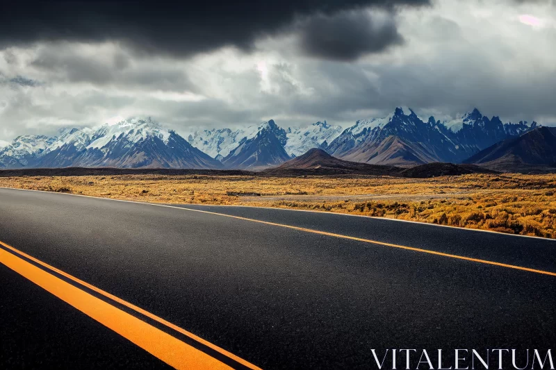 Majestic Mountains and an Open Road: A Captivating Natural Scene AI Image
