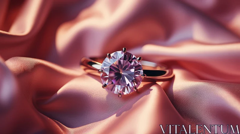 Pink Diamond Ring on Luxurious Pink Silk Background AI Image