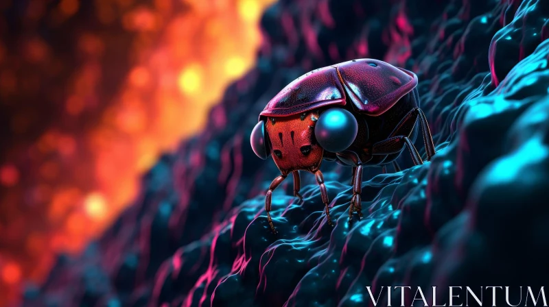 Red and Blue Shiny Beetle Creature 3D Rendering AI Image