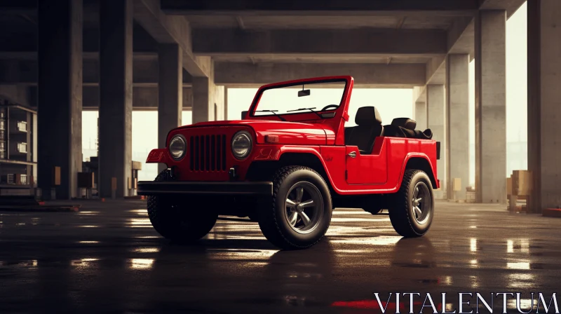AI ART Red Jeep in Garage | Urban Industrialism | Photorealistic Renderings