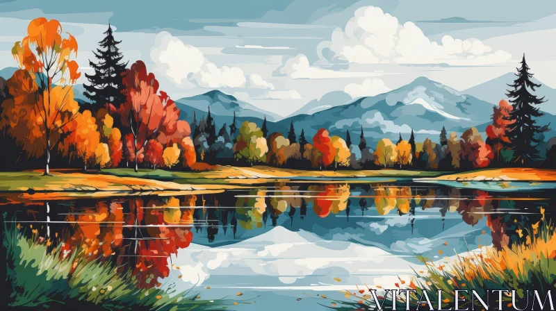 AI ART Serene Mountain Lake in Fall - Scenic Landscape