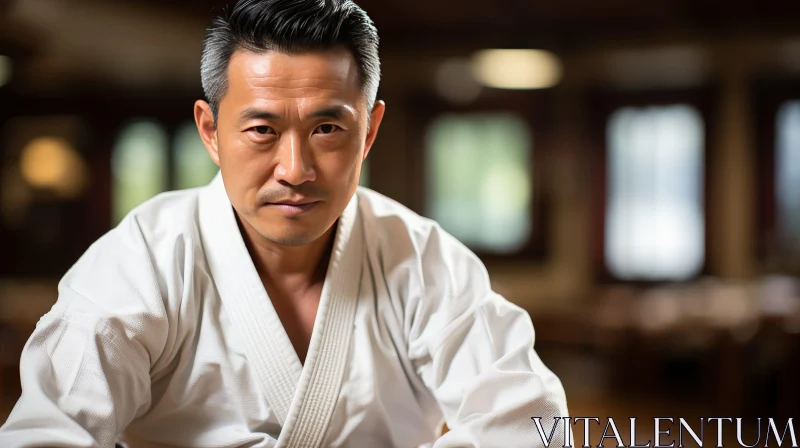AI ART Serious Asian Man in Karate Gi Portrait
