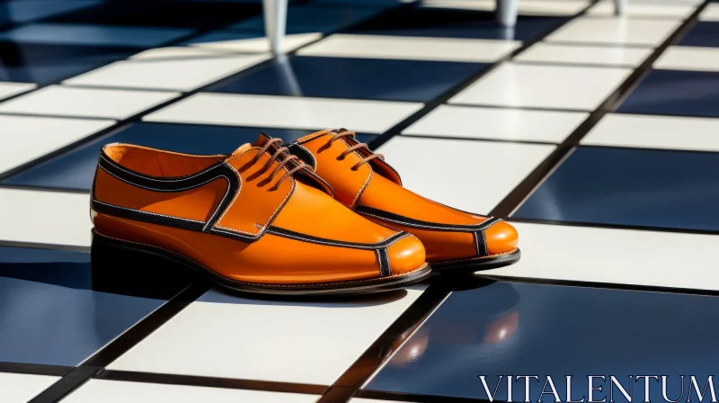 Stylish Orange Leather Shoes with Unique Design AI Image