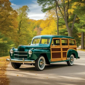 Vintage Old Car with Varying Wood Grains and Bold Lines
