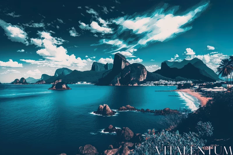 Captivating Abstract Art: Rio's Beach and Skyline in Epic Landscapes AI Image