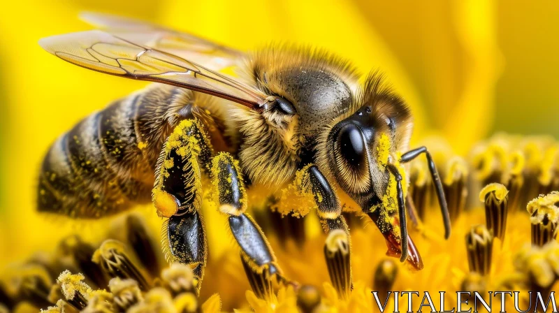 AI ART Close-Up Nature Photography: Honeybee on Sunflower