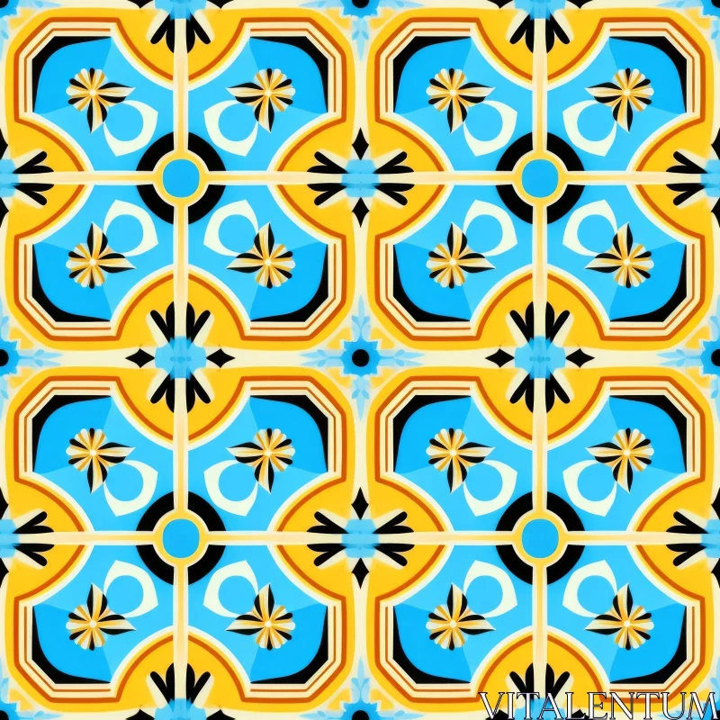 AI ART Colorful Geometric Tile Pattern - Portuguese Azulejos Inspired