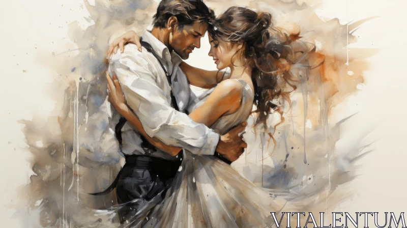 Emotional Dance Painting - Man and Woman in White Attire AI Image