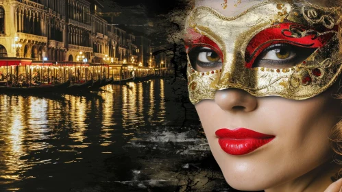 Golden Venetian Mask: A Night in Venice