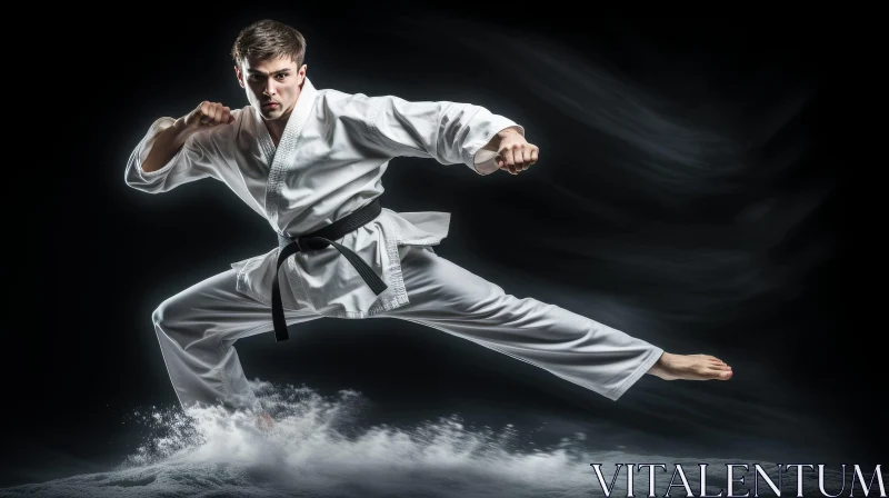 Karate Athlete Performing Flying Side Kick AI Image