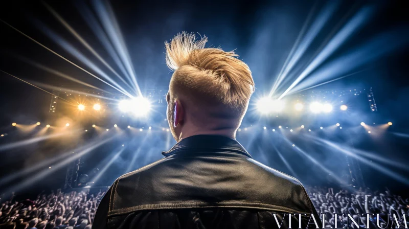 Man with Blond Mohawk on Stage | Crowd Interaction AI Image
