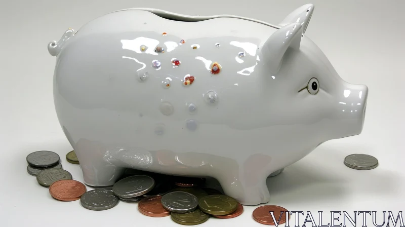 Minimalistic White Ceramic Piggy Bank with Coins AI Image